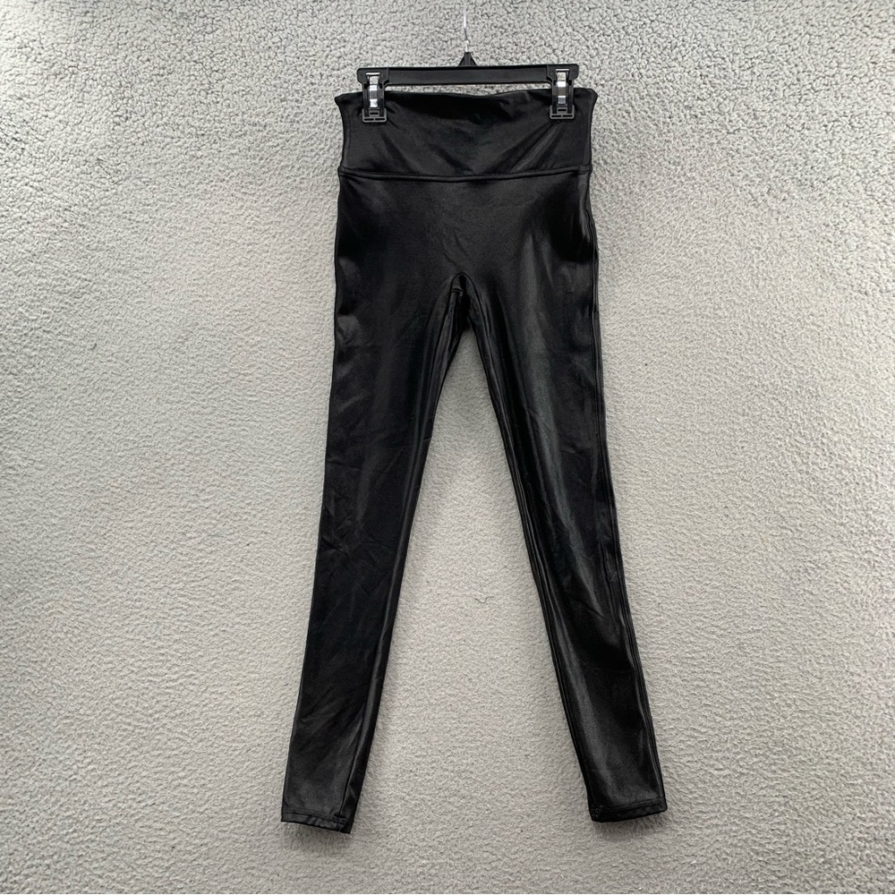 SPANX Black Faux Leather Leggings Shiny Coated Skinny Pull On Women's Size S